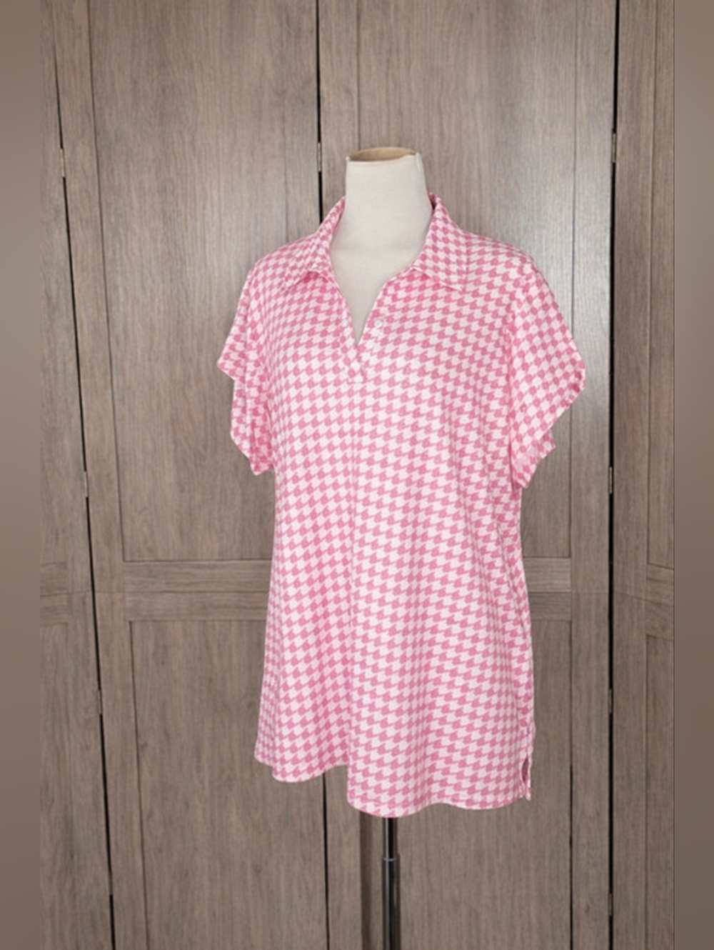 Women golf Activewear polo modern design pink & white shirt